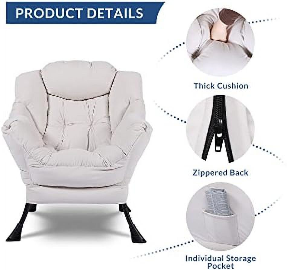 Modern Lazy Chair with Ottoman Steel Frame Lounge Chair Set with Footstool Armrests Side Pocket O882129