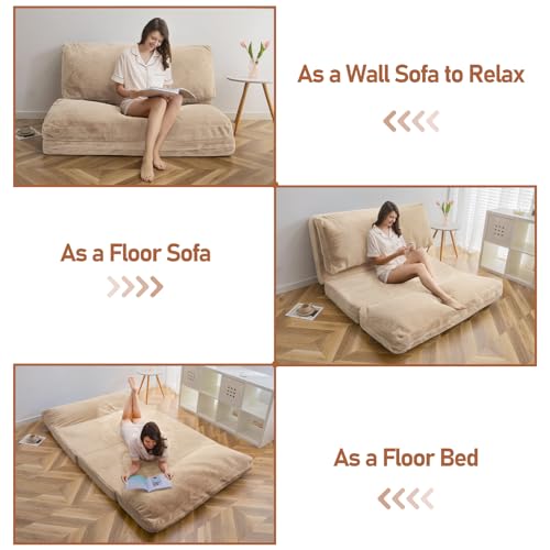 Folding Sofa Bed Floor Mattress with Faux Fur Washable Cover, Pink, 30x95 Inch R2486