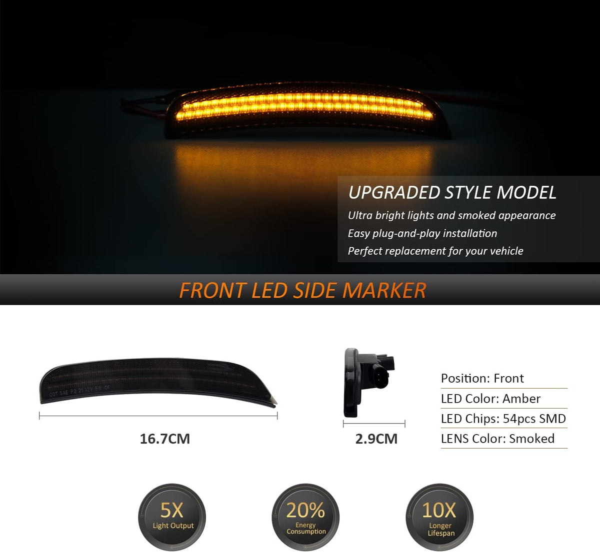 Smoke Lens LED Side Marker Light Kit, Pack of 4 W66856