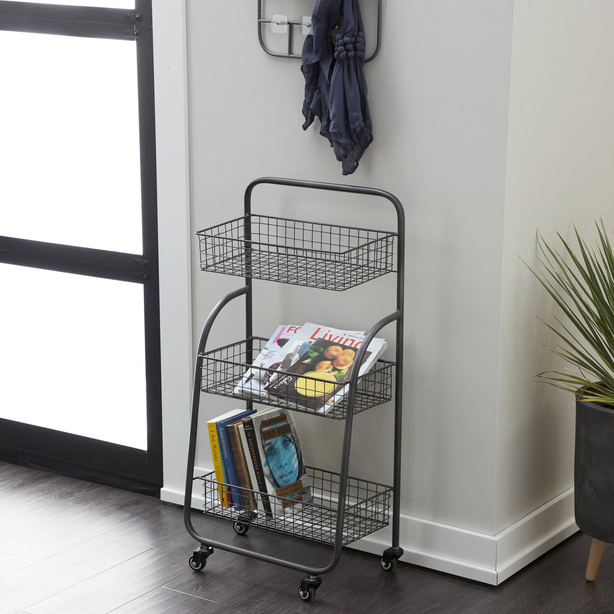 Black 3-Tiered Iron Storage Cart with Caster Wheels F7113