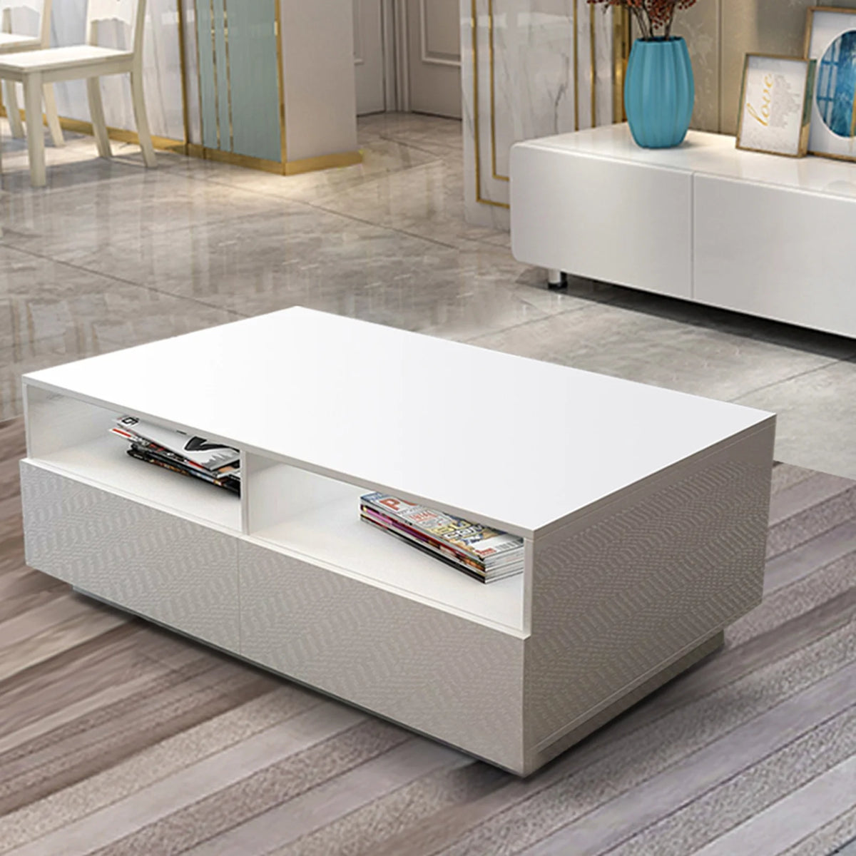 High Gloss Coffee Table with 4 Drawers and 2 Open Shelves E483761