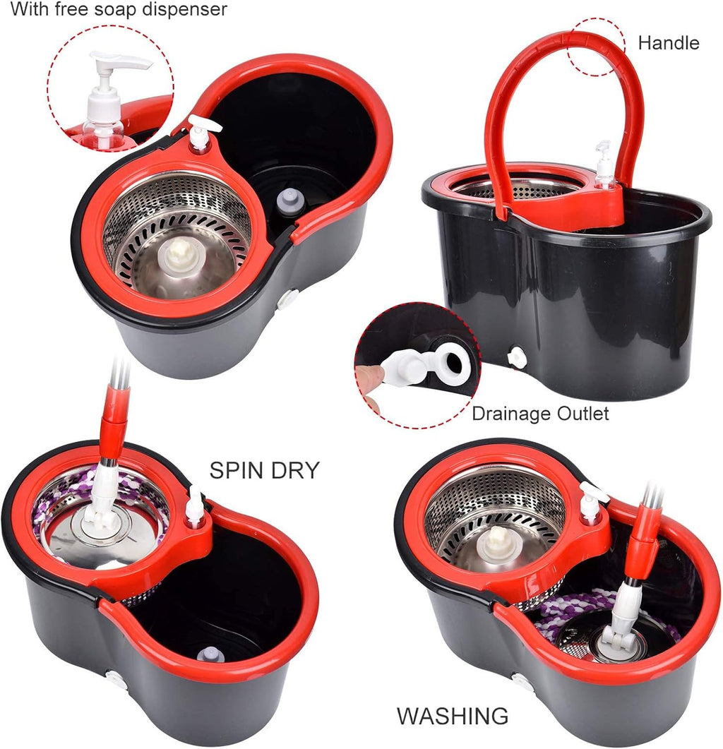 Black 20QT Mop Bucket with Wringer Set and 3 Microfiber Mop Head D500411