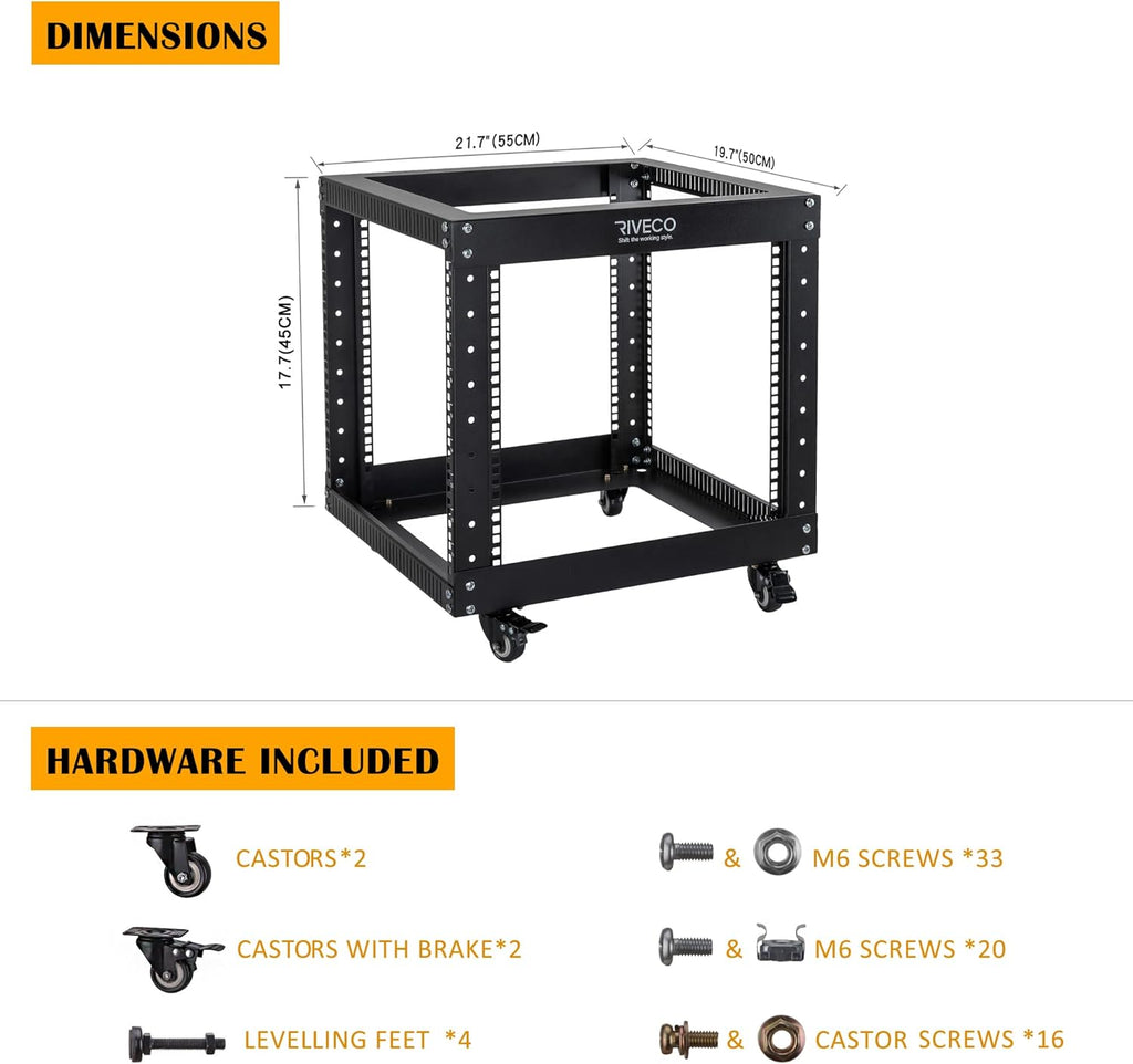 18U Open Frame Server Rack with Brake Casters D455188