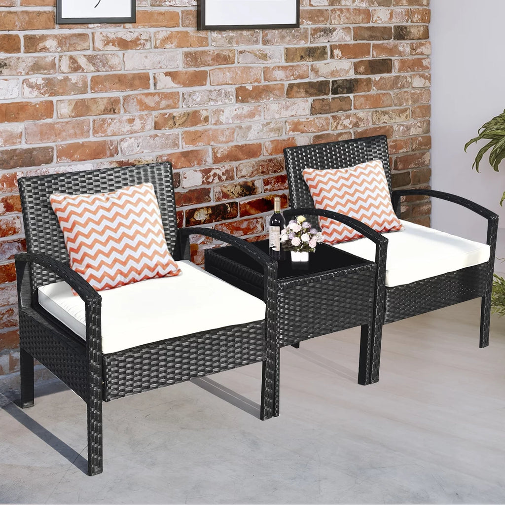 3 Pc Patio Rattan Furniture Set with Cushions I63846