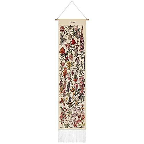 Vintage Tapestry 52 x 13 Inch Long Vertical Wall Hanging Botanical Tapestry with Tassel Y3158
