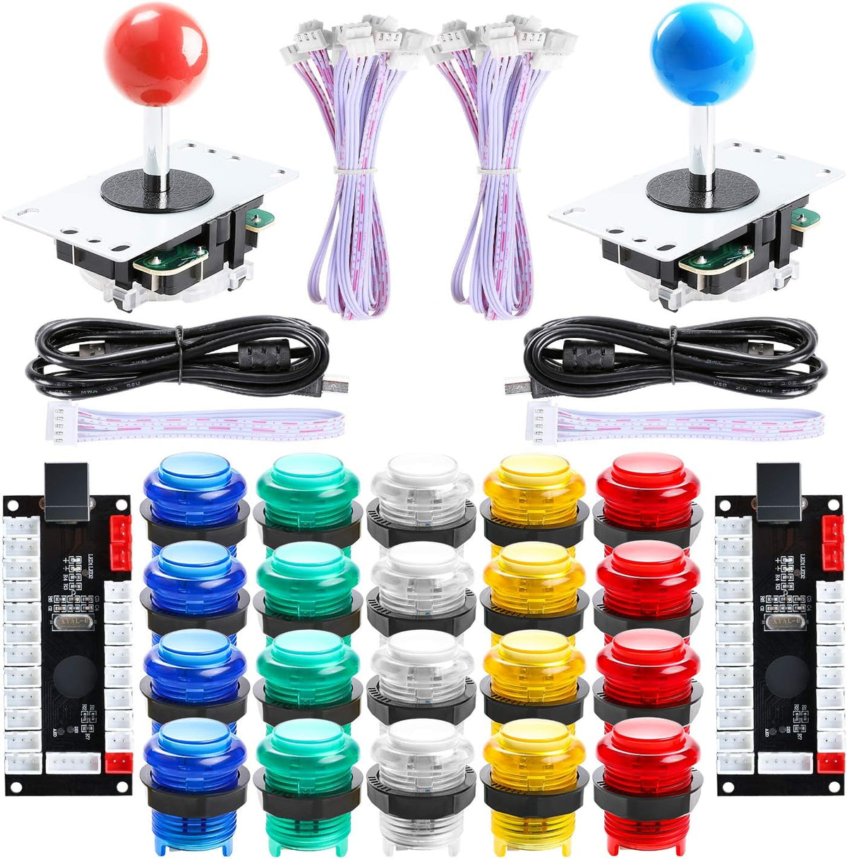 2X Zero Delay LED USB Encoder + 20x 28MM LED Arcade Buttons + 2X Joystick Q6917