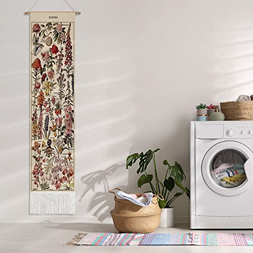 Vintage Tapestry 52 x 13 Inch Long Vertical Wall Hanging Botanical Tapestry with Tassel Y3158