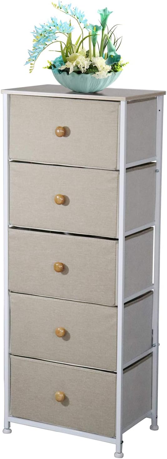 5 Drawer Fabric Storage Dresser with Steel Frame (Dark Gray) H612803