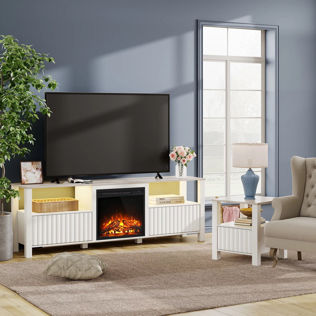 White 70 inch Wood Electric Fireplace TV Stand X85541