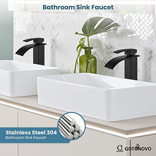 Tall Single Handle Stainless Steel Vessel Sink Faucet with Pop Up Drain, Matte Black N419