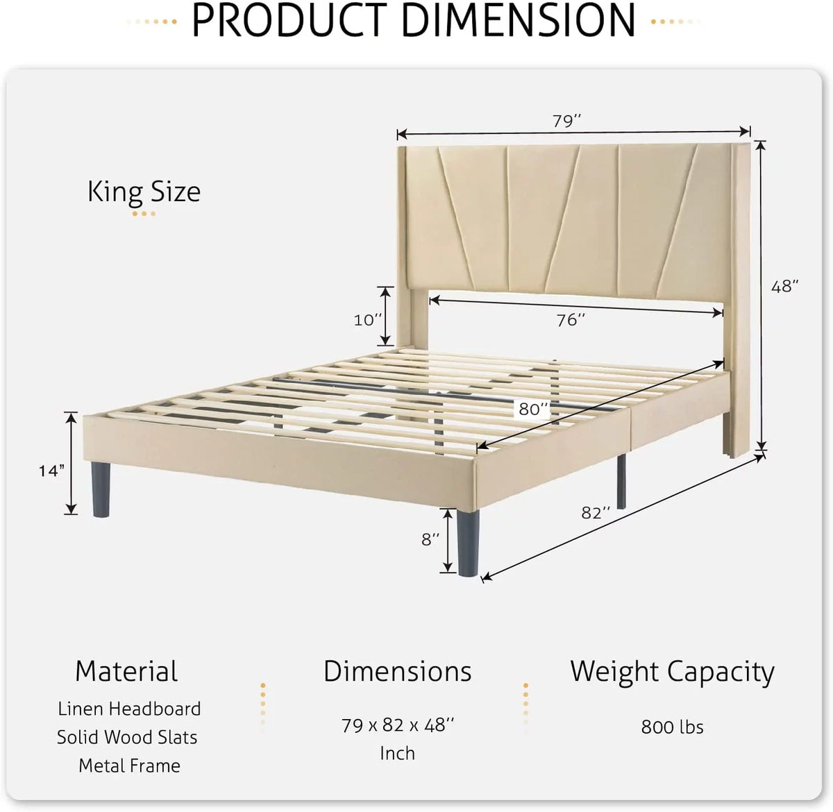 King Size Beige Upholstered Platform Bed with Wingback P650