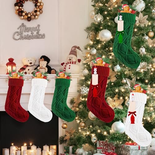 4 Pack 18 Inches Knitted Christmas Stockings Red Green White D55260