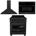 30 in. Dual Fuel Range, Range Hood, and Microwave Oven in Black Stainless Steel P2102