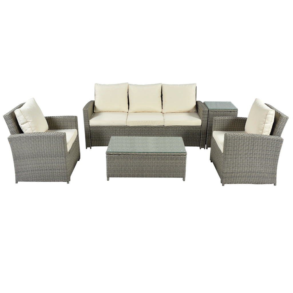 5 Piece Rattan Sectional Seating Group with Cushions and Table R5780