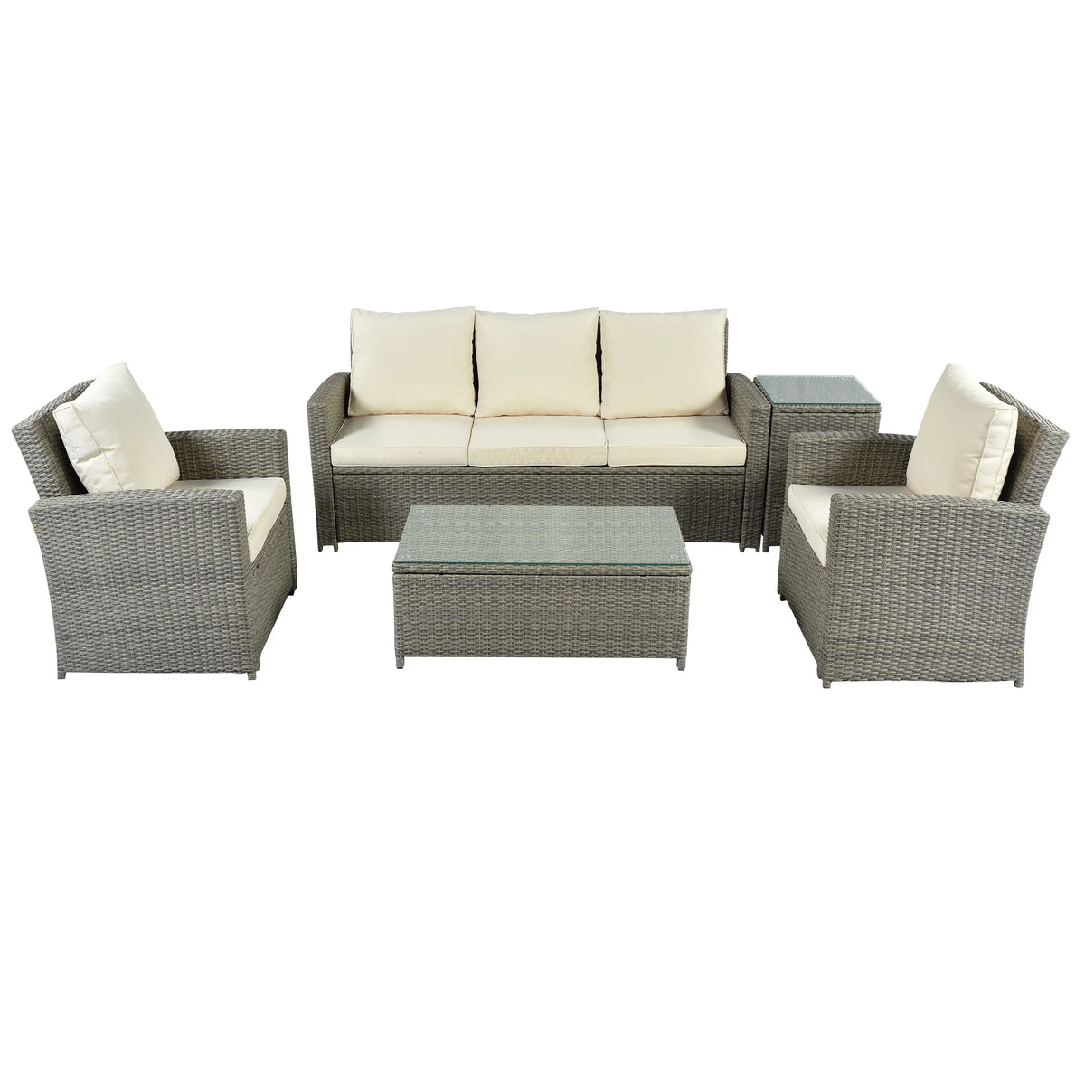 5 Piece Rattan Sectional Seating Group with Cushions and Table R5780