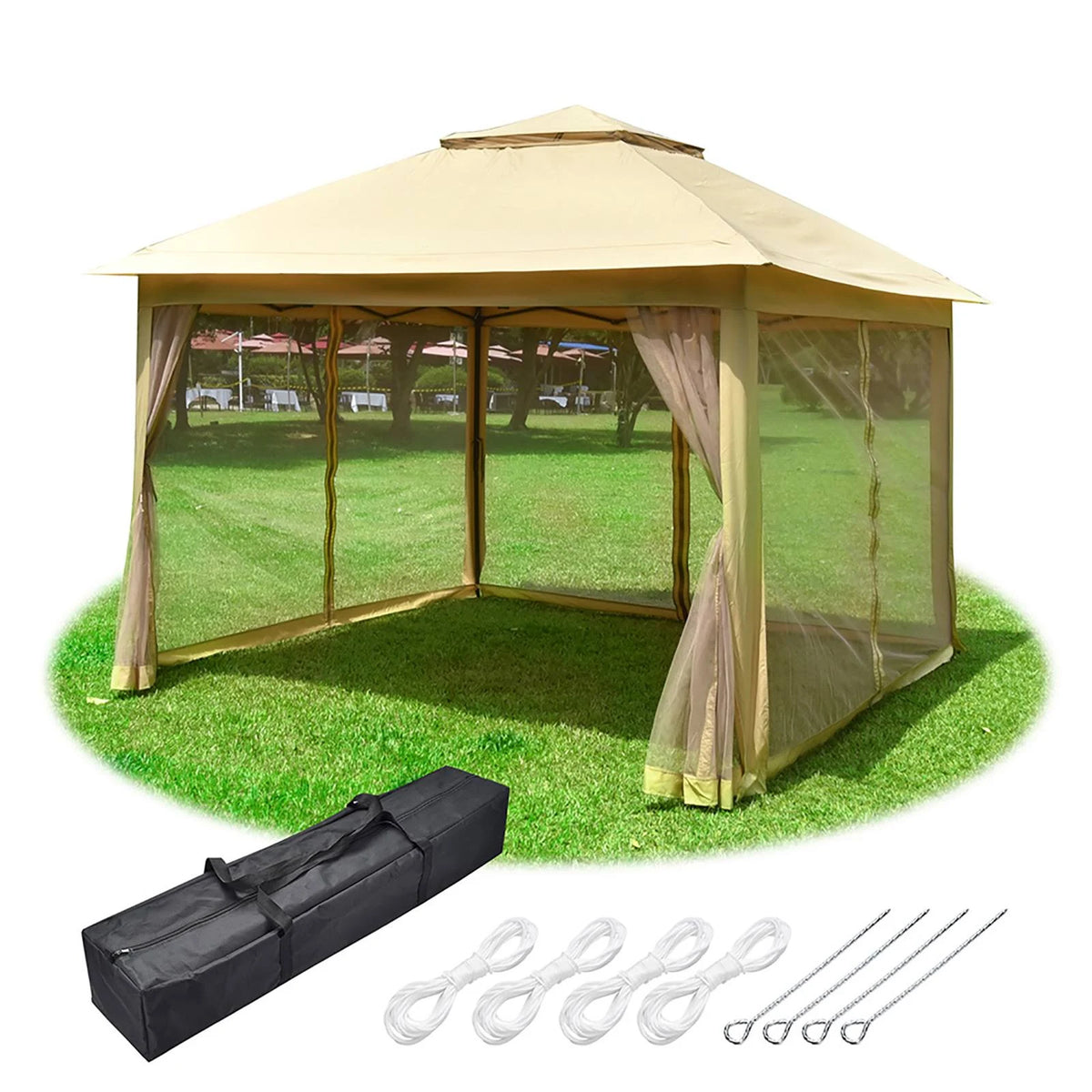 11x11ft Pop-Up Gazebo Tent with Mesh Sidewall Canopy Shelter L1341