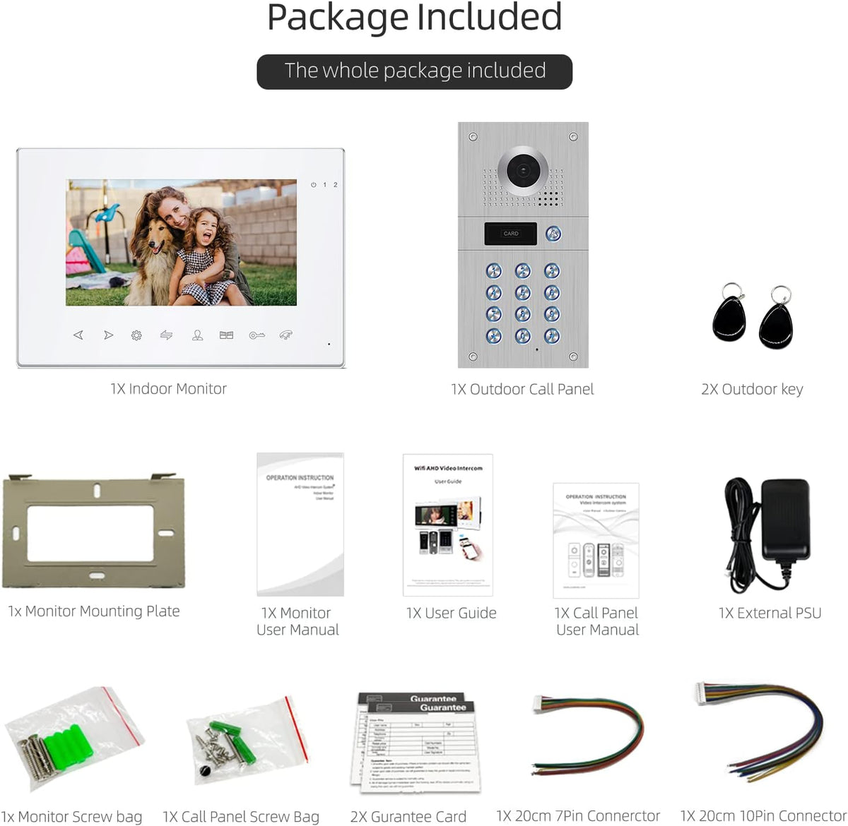 7 Inch Wired Video Doorbell 960P Camera IP65 Waterproof W493