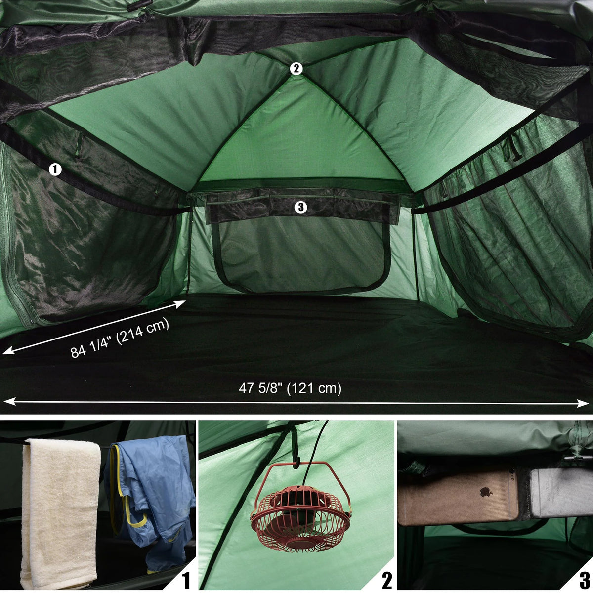 Green Double Tent Cot Folding Portable Waterproof Camping Bed for 2 Person with Rain Fly Bag P94810