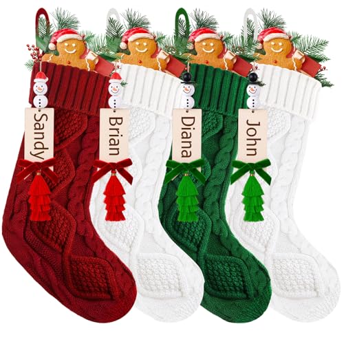 4 Pack 18 Inches Knitted Christmas Stockings Red Green White D55260