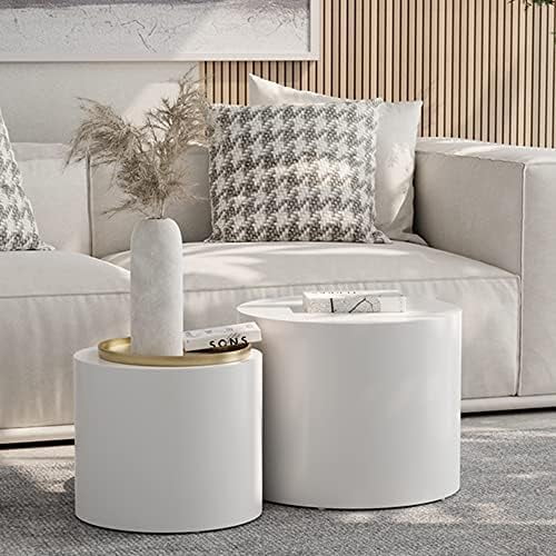 Nesting Coffee Table Set of 2 White Round Wood U7564