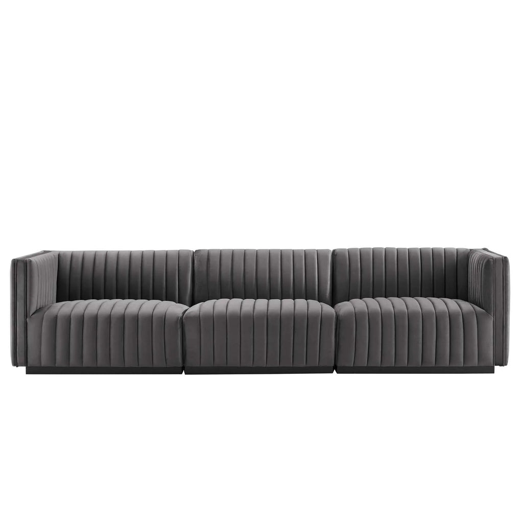 Black Gray Performance Velvet Sofa L25533