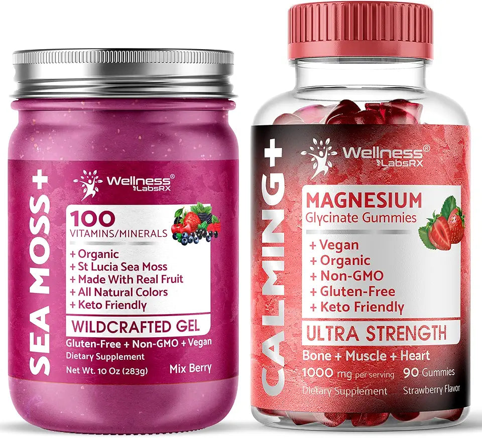 Berry Flavor Sea Moss Gel and Magnesium Glycinate Gummies 1000mg Q96143