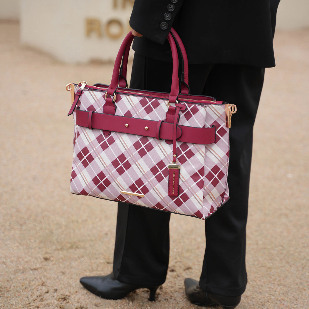 Plaid Vegan Leather Satchel Bag U44577