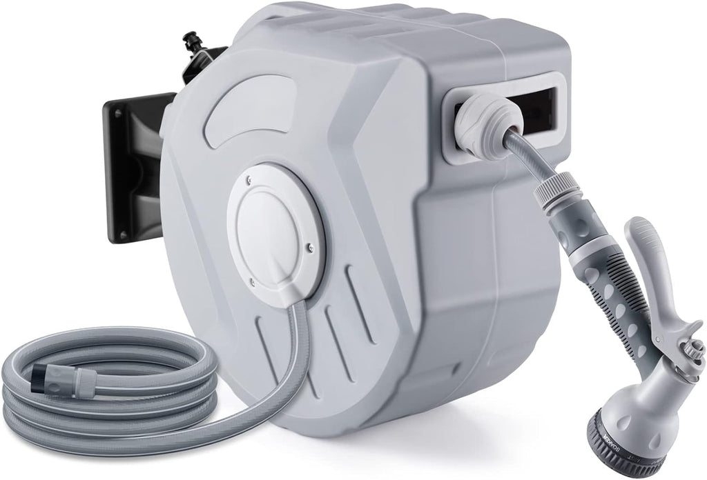 65FT Wall Mounted Retractable Garden Hose Reel with 9 Pattern Nozzle K9983