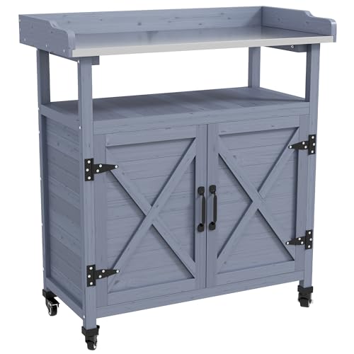 Wooden Potting Bench Table with Storage Cabinet H4979