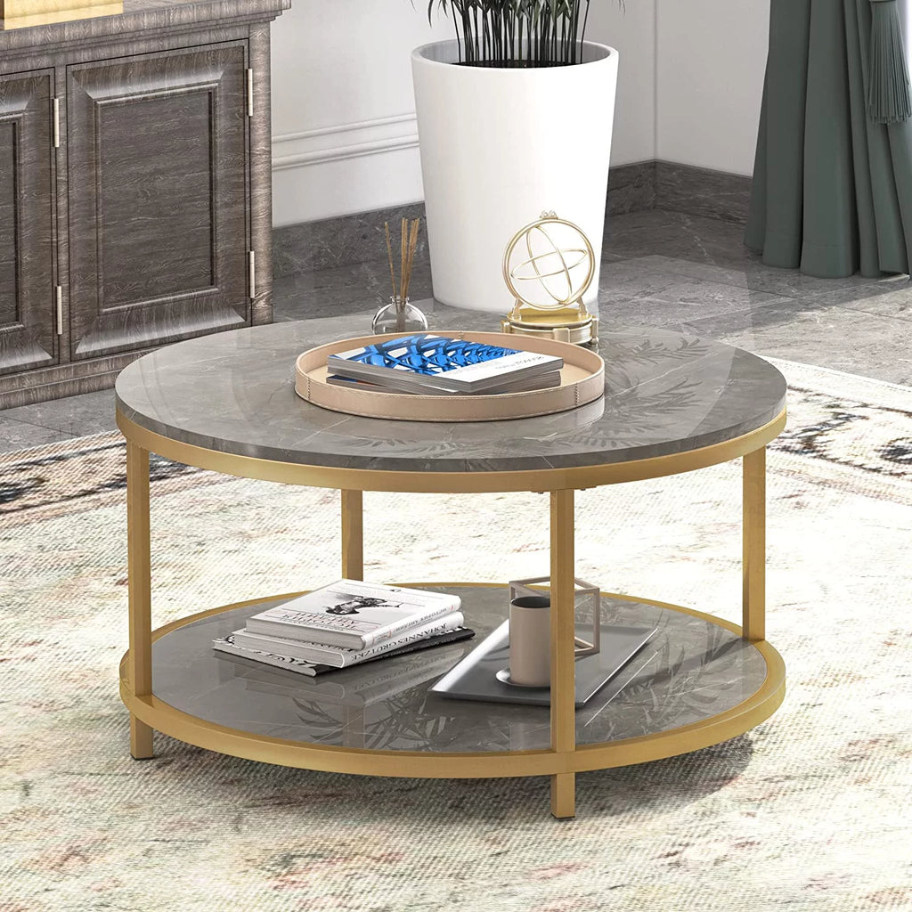 Round Coffee Table with Storage Open Shelf I205