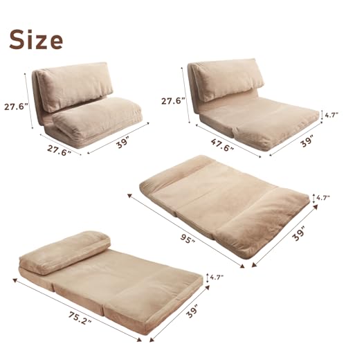 Folding Sofa Bed Floor Mattress with Faux Fur Washable Cover, Pink, 30x95 Inch R2486