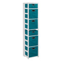 White Teal Square Folding Bookcase with Fabric Bins B4406