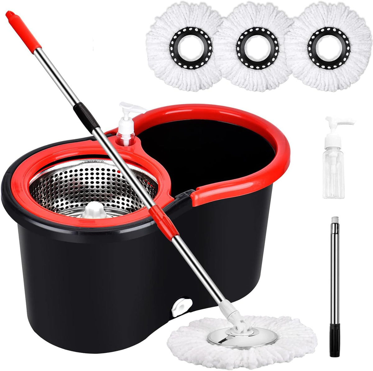 Black 20QT Mop Bucket with Wringer Set and 3 Microfiber Mop Head D500411