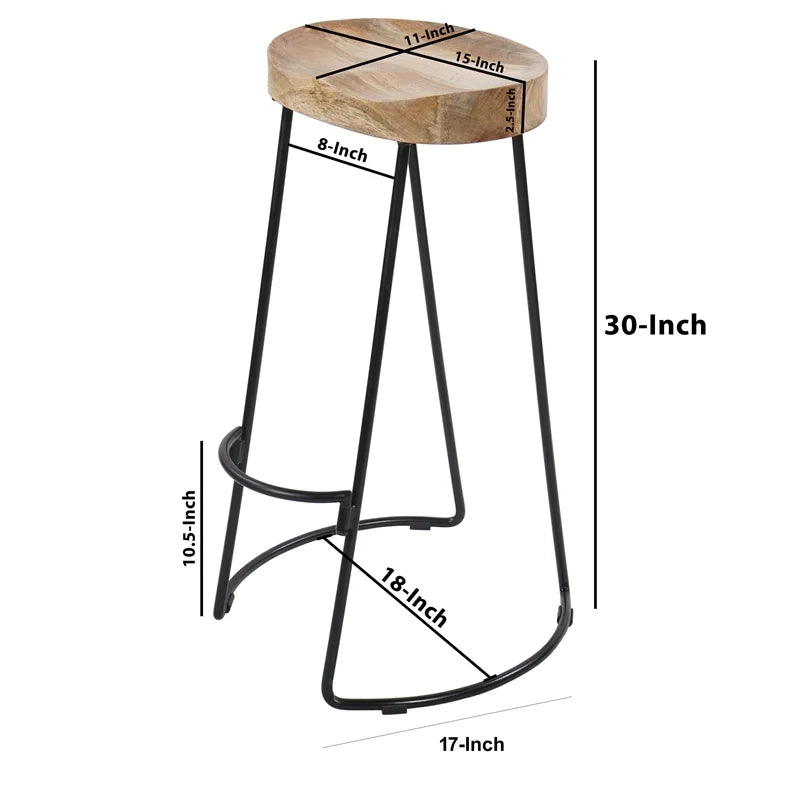 30" Mango Wood & Iron Barstool Set of 3 Y55982