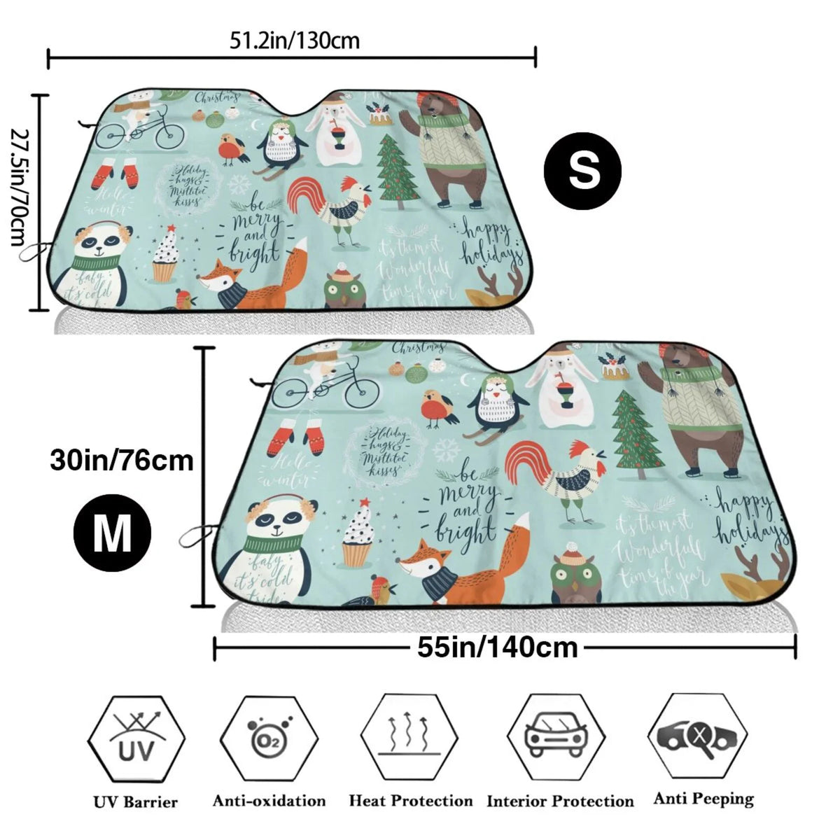 Christmas Winter Animals Windshield Sun Shade X988
