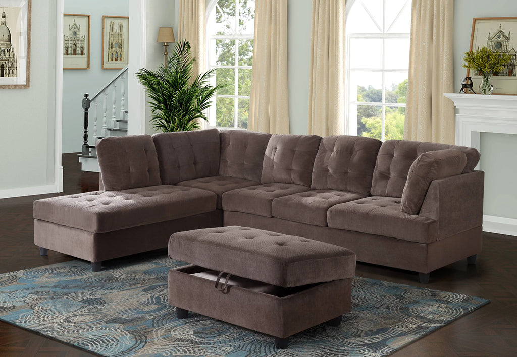 Corduroy L Shape Sectional Sofa with Storage Ottoman U26593