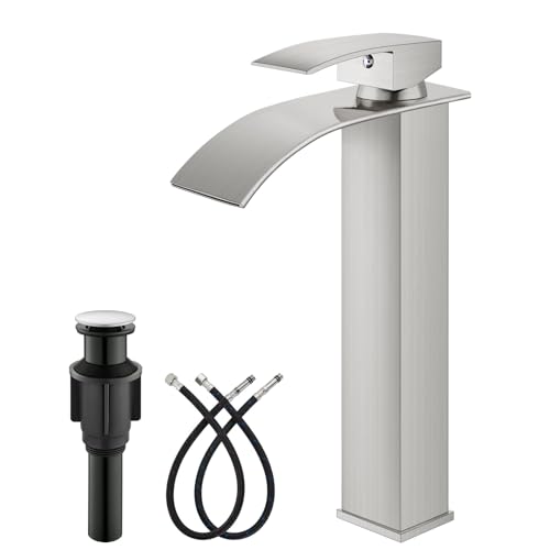 Tall Single Handle Stainless Steel Vessel Sink Faucet with Pop Up Drain, Matte Black N419