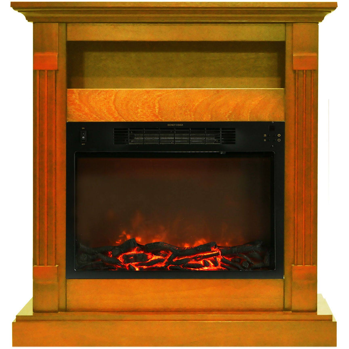 34-in. Electric Fireplace with Log Insert and Teak Mantel Y902204