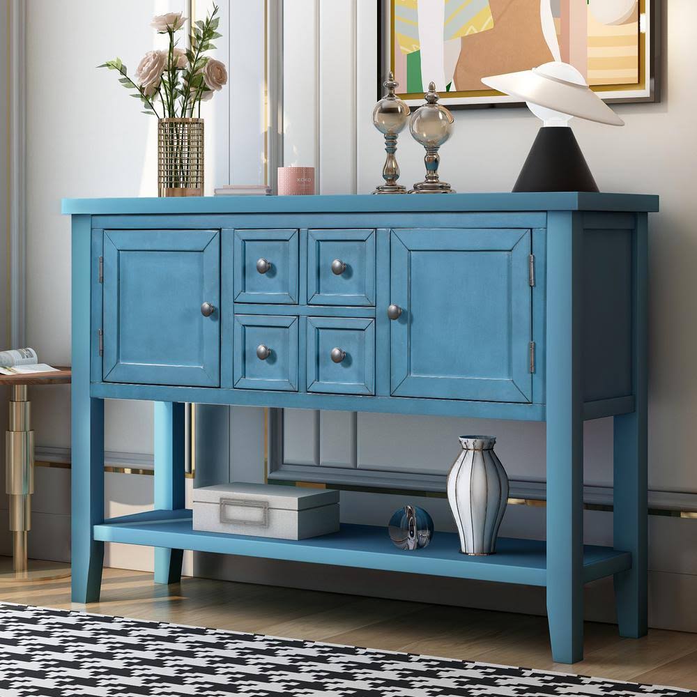 Navy Wood Console Table with 4 Drawers and 2 Cabinets I818681