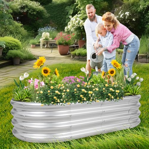 Silver 4x2x1ft Metal Raised Garden Bed 2pack O616