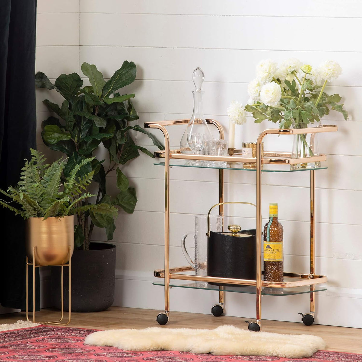 Rose Gold and Smoked Glass Bar Cart D533