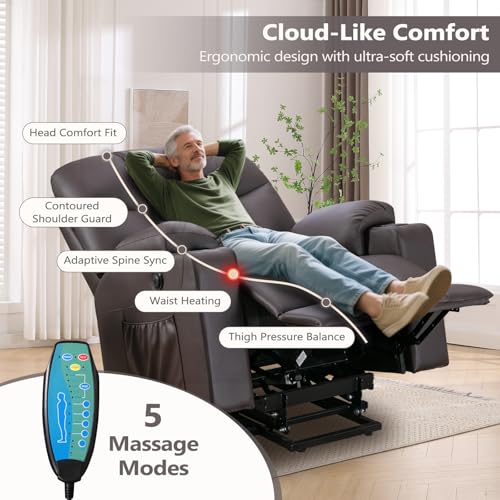 Large Power Lift Recliner Chair with Massage and Heat, Electric Wide Recliners, Heavy Duty Fabric Reclining Mechanism, Camel U201