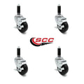 3 x 1.25 inch Hard Rubber Swivel Casters with Brake Set of 4 F3012