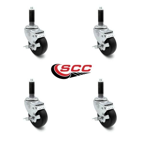 3 x 1.25 inch Hard Rubber Swivel Casters with Brake Set of 4 F3012
