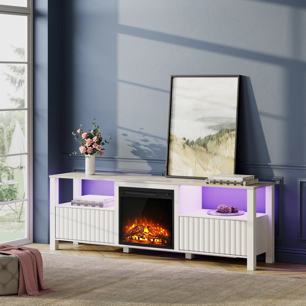 White 70 inch Wood Electric Fireplace TV Stand X85541