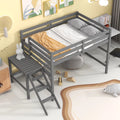 Gray Full Wood Loft Bed with Safety Rail and Ladder L79026