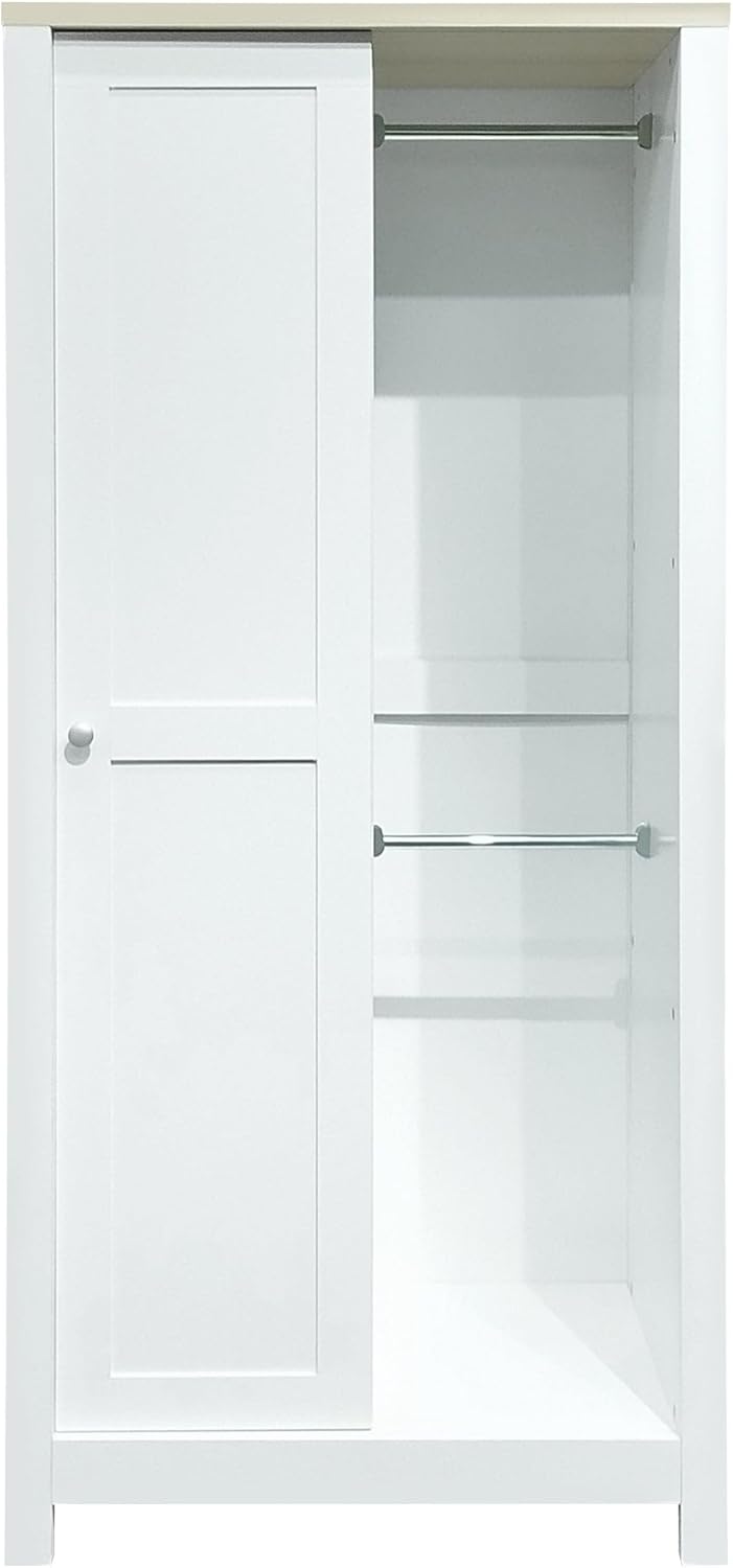 White Freestanding Wooden Armoire Wardrobe with 1 Sliding Door and 2 Drawers T554