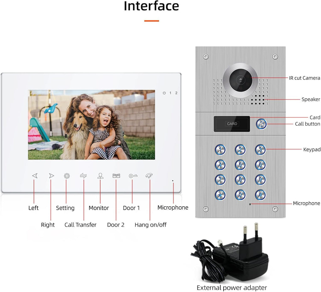 7 Inch Wired Video Doorbell 960P Camera IP65 Waterproof W493