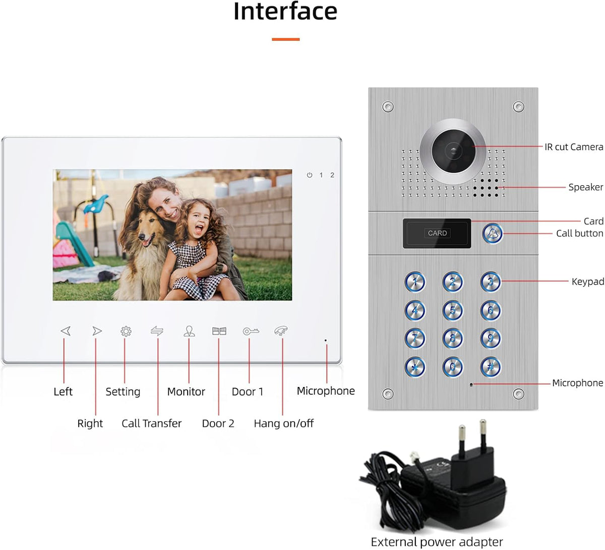 7 Inch Wired Video Doorbell 960P Camera IP65 Waterproof W493