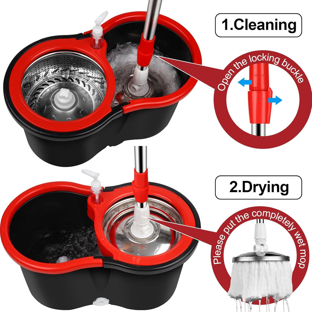 Black 20QT Mop Bucket with Wringer Set and 3 Microfiber Mop Head D500411